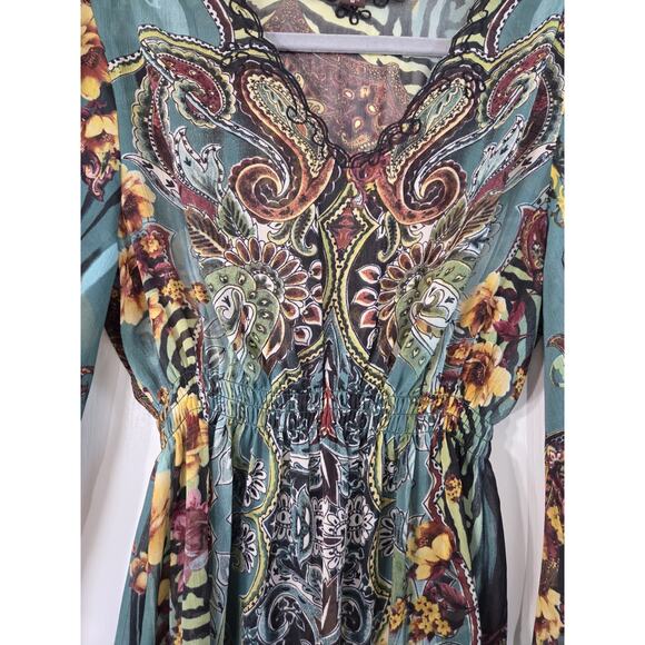 Mushka by Sienna Rose Green Embroidered Sheer Blouse Top Fairycore, Size Medium - Picture 7 of 14